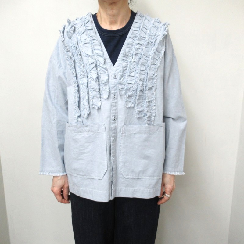 LAITERIE  綿麻スラブデニムフリルジャケット /SAX70